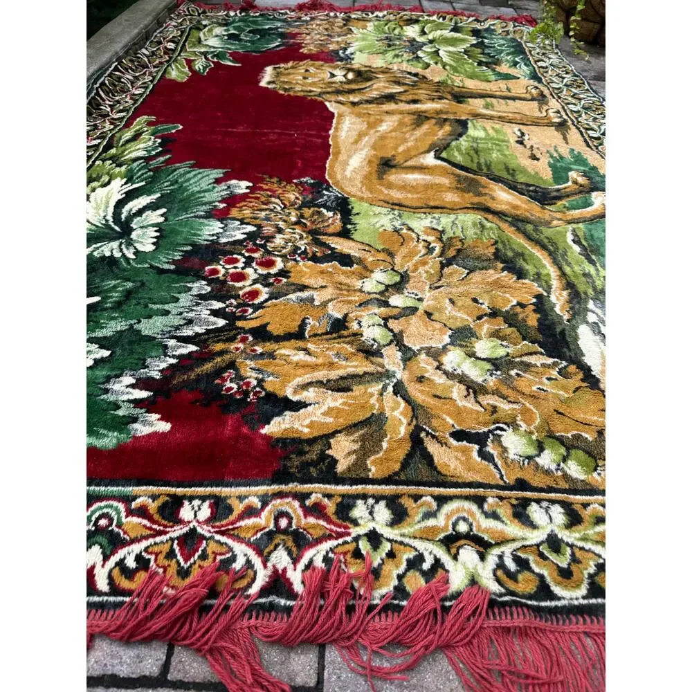 Vintage Tapestry Wall Hanging lion 1970's  boho retro decor animals 70x48”
